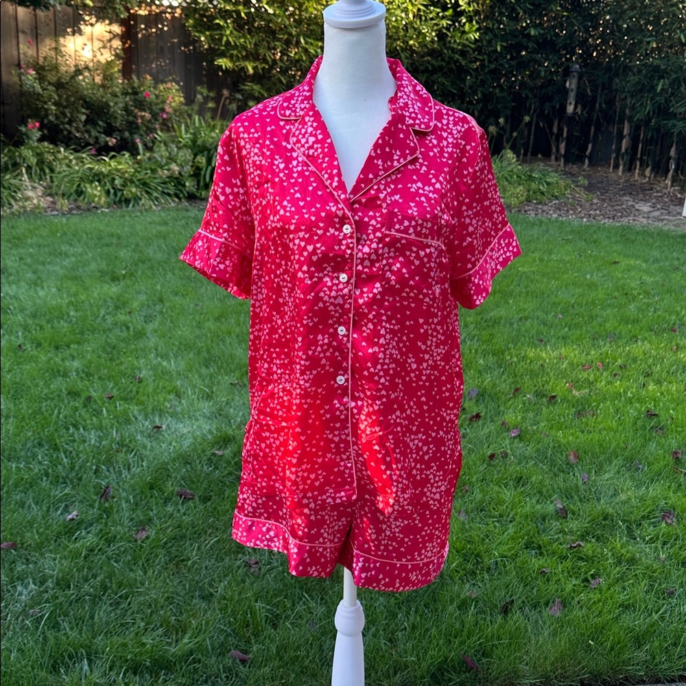 Red Button-Up Shorts Pajama Set